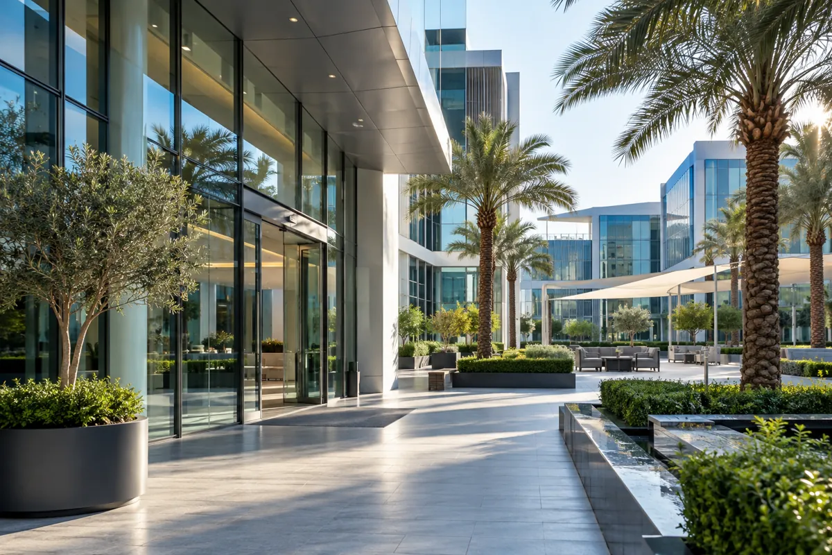 Landscaped offices in an illustrative UAE business park