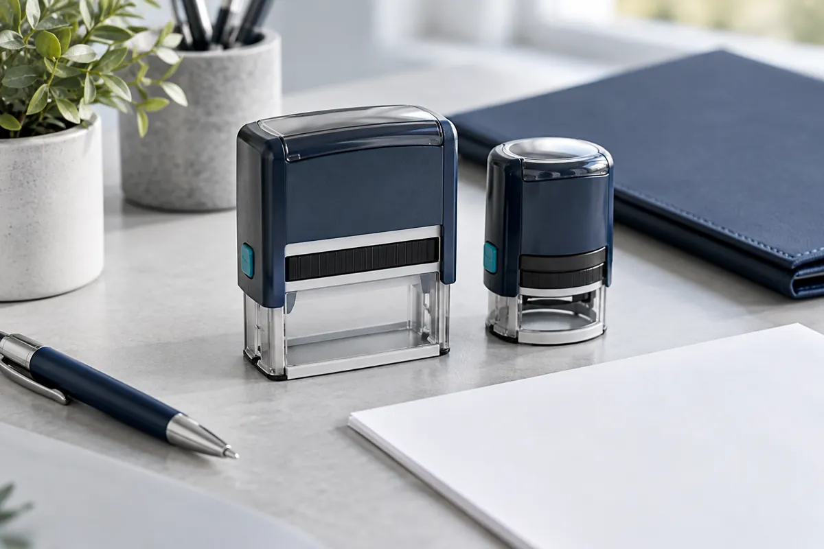 Self-inking company stamps with stationery